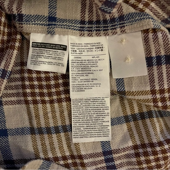 Levi’s Flannel Men’s Size XXL Beige Brown Navy Plaid Cotton‎ Shirt Button-Up - Picture 8 of 9